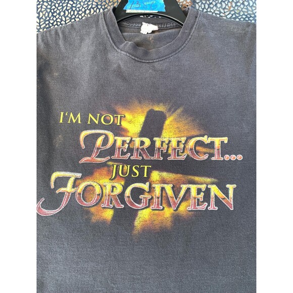 Vintage 90s I’m not perfect Just Forgiven! Religious T-shirt Size M - Picture 2 of 10